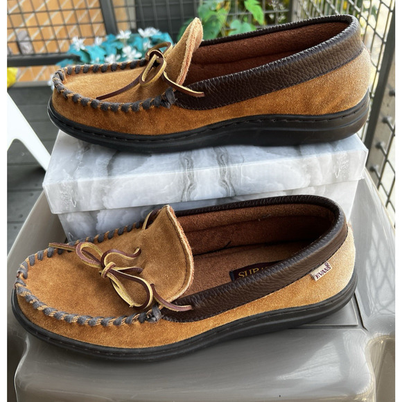 L.B. EVANS Yukon Moccasin 1131 Saddle Leather Upper Slippers shoes SZ 9M - Picture 9 of 11